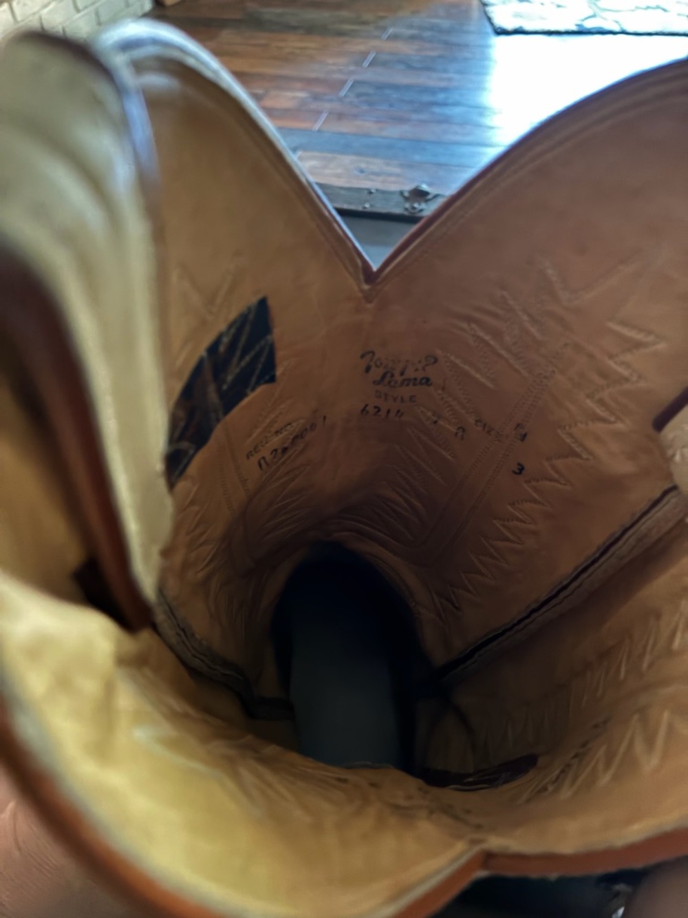 Tony Lama Brown and Cream Two-Tone Western Cowboy Boots - Picture 3 of 7